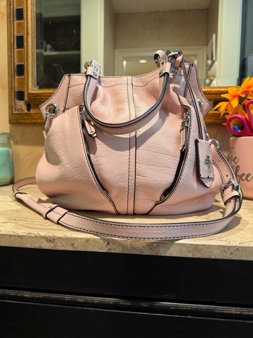 orYANY Blush Pink Leather Shoulder Bag with Detachable Strap